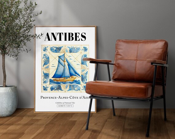 Antibes France Sea Yach Tile Pattern Travel Poster