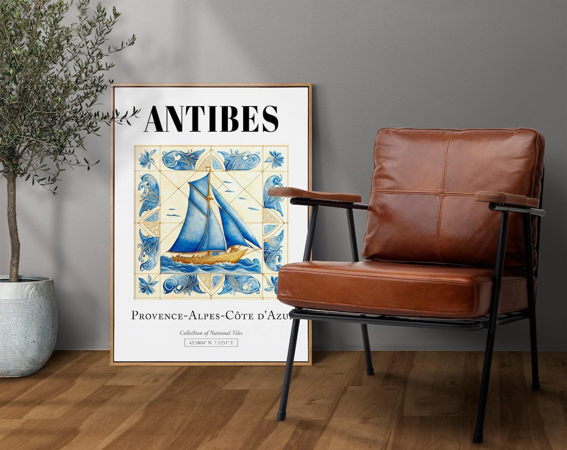 Antibes France Sea Yach Tile Pattern Travel Poster