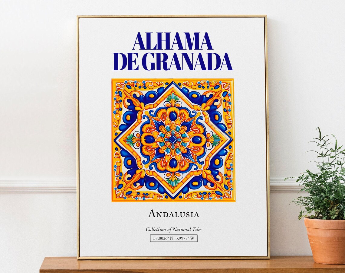 Alhama De Granada Minimalist Tile Art Print, Spain