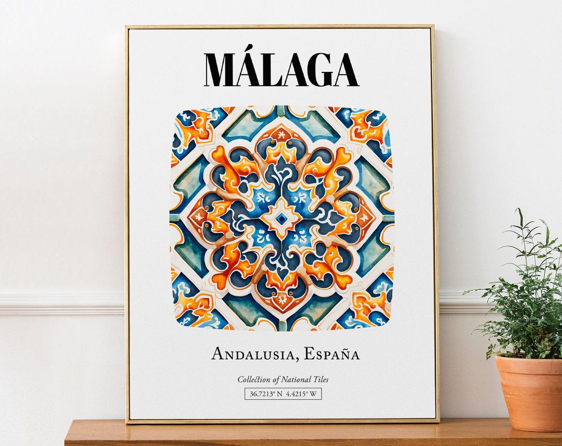 Malaga Tile Art Print, Spanish Decor