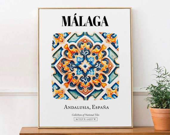 Malaga Tile Art Print, Spanish Decor
