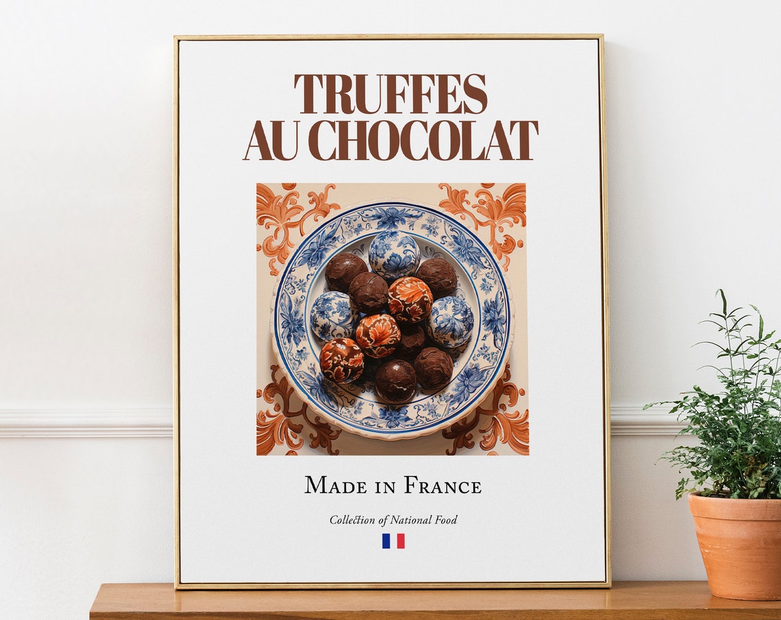 Chocolate Truffles on Maiolica Plate, Food Poster