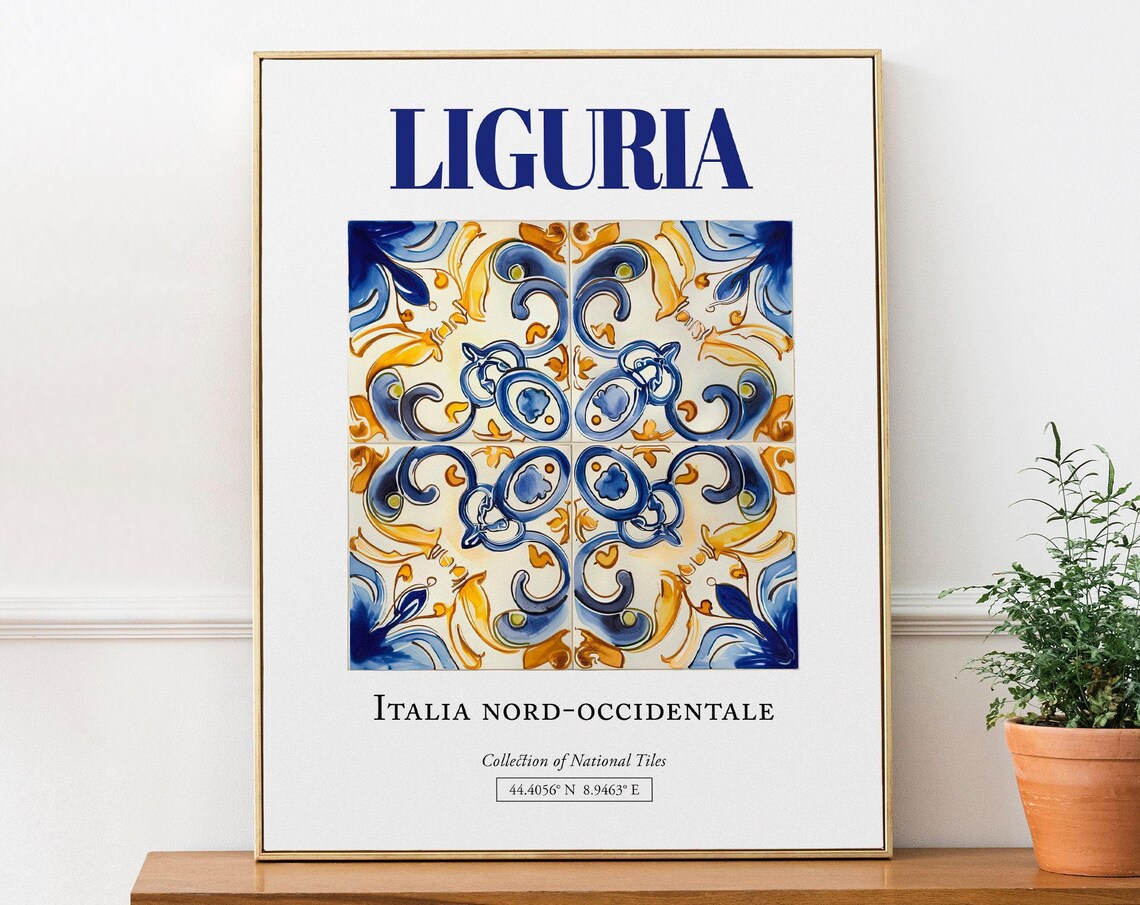 Liguria Italy Minimalist Traditional Maiolica Tile Art Print