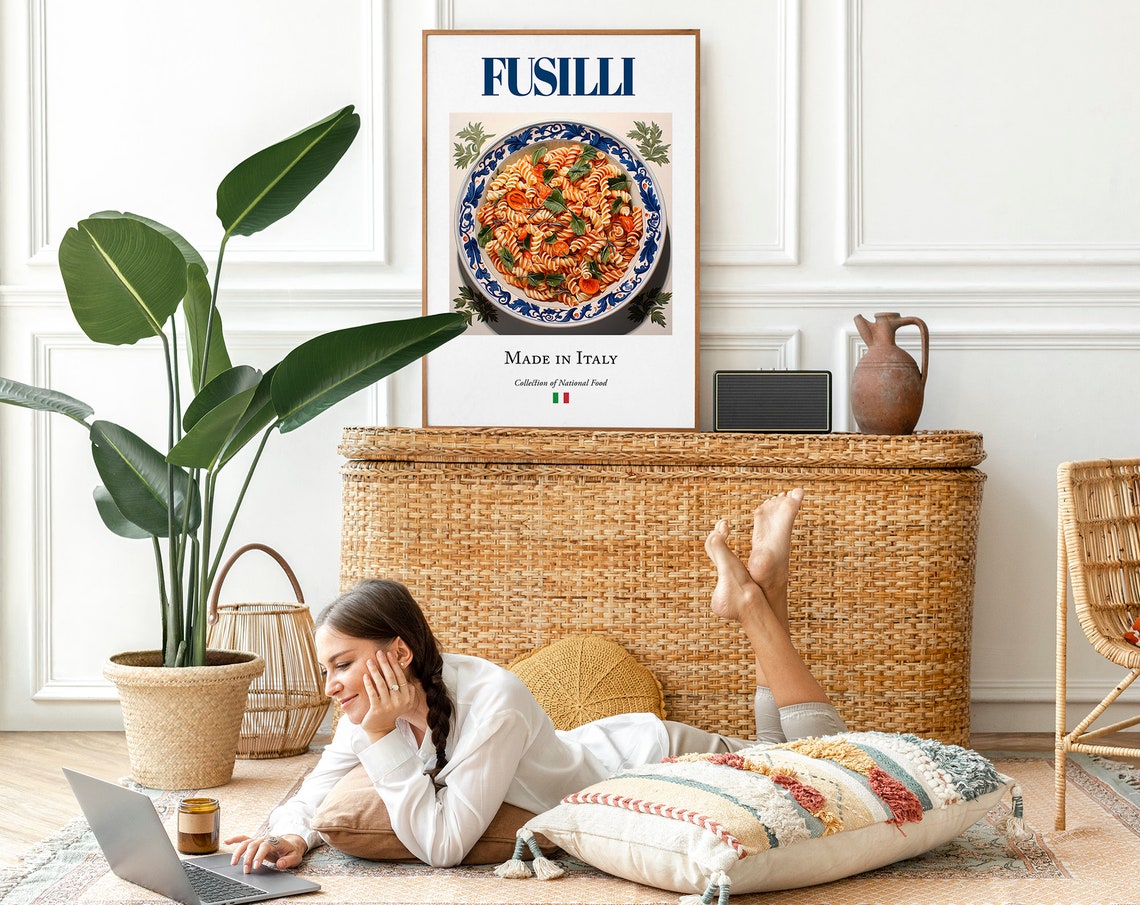 Fusilli on Maiolica Tile Plate, Italian Food Art Print - Image 2