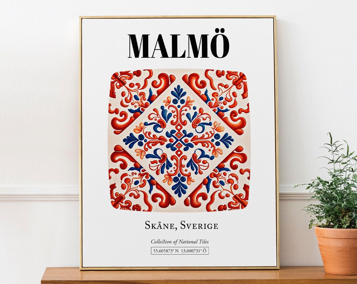 Malm Skne Sverige Traditional Tile Pattern Poster