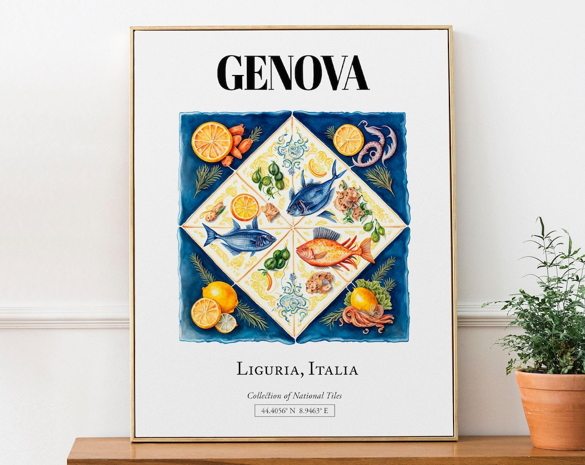 Genova Liguria Italy Seafood Tile Pattern Art Print