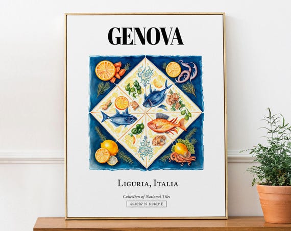 Genova Liguria Italy Seafood Tile Pattern Art Print