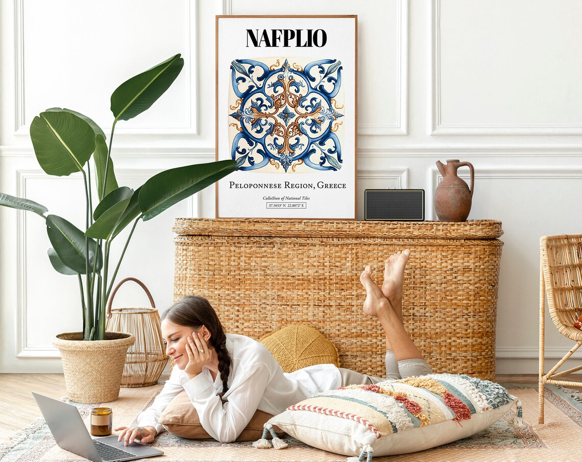 Nafplio Tile Patterns, Greek History Travel Poster - Image 2
