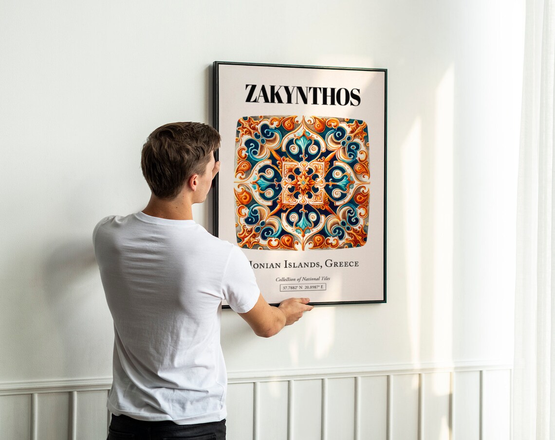 Zakynthos Vibrant Tile Art Poster, Greek Island Elegance - Image 3