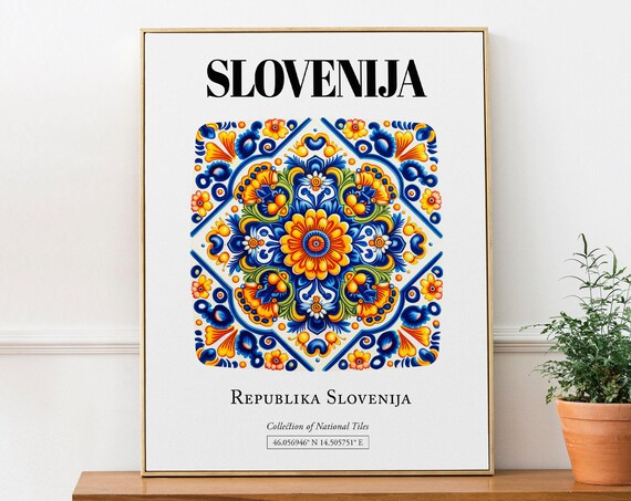 Slovenia Traditional Tile Pattern Travel Poster