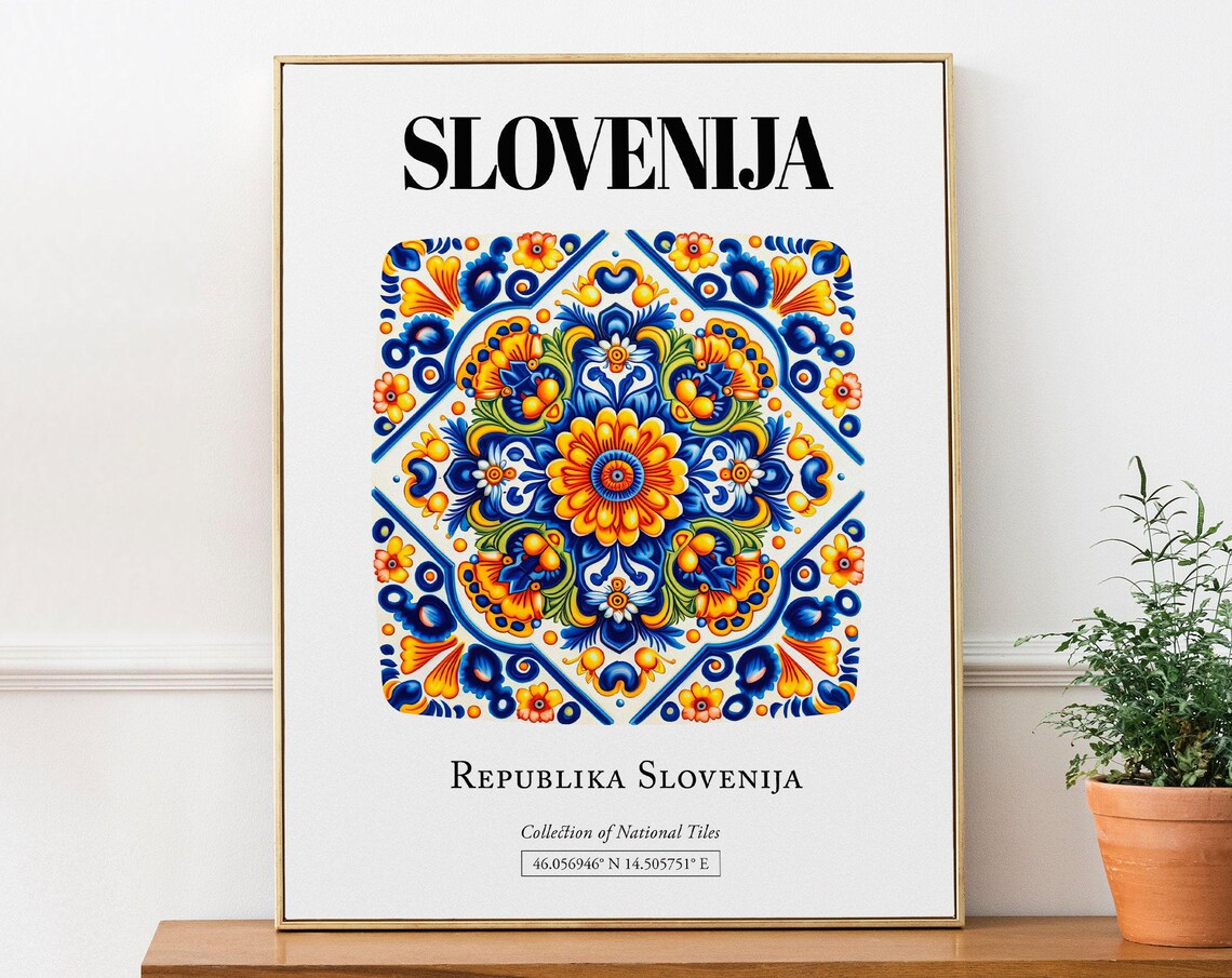 Slovenia Traditional Tile Pattern Travel Poster