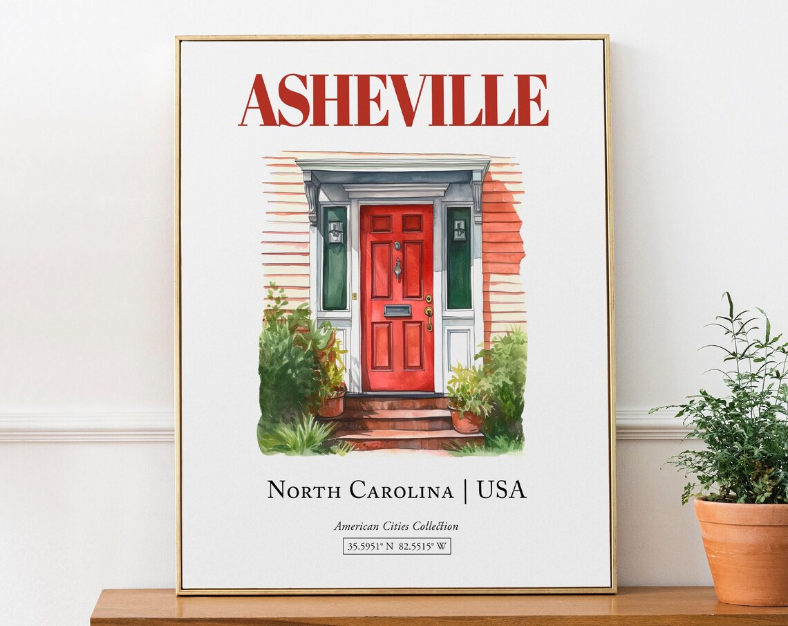 Asheville North Carolina Minimalist Watercolor Travel Poster