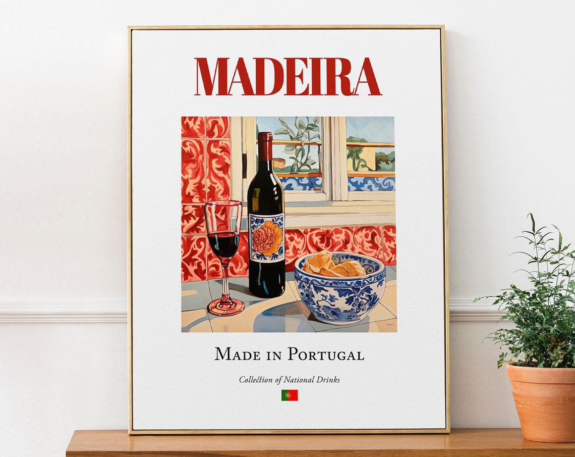 Madeira Wine Azulejo Tile, Traditional Portugal Travel Poster