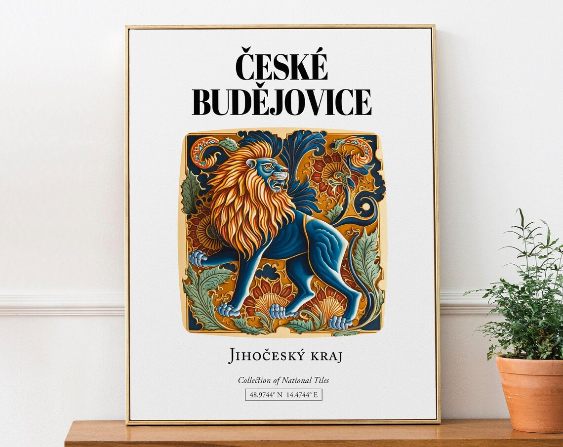 Ceske Budejovice Heraldic Lion Tile Wall Decor Poster