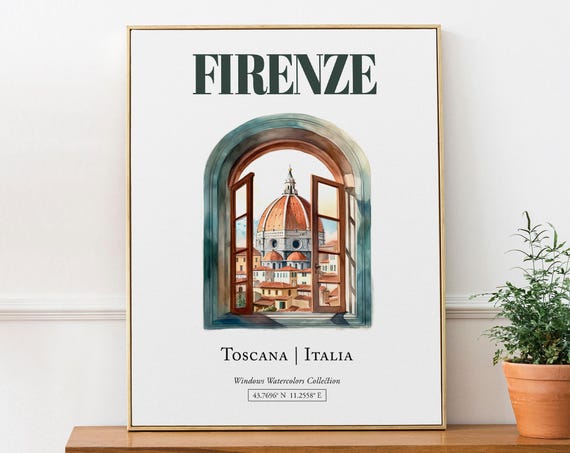 Firenze Toscana Italia Travel Poster, Watercolor Illustration