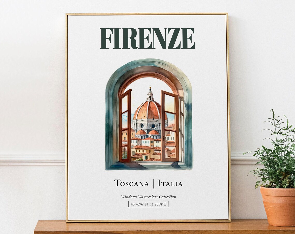 Firenze Toscana Italia Travel Poster, Watercolor Illustration