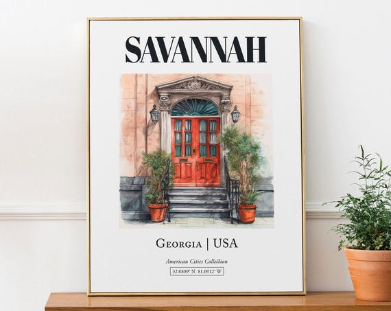 Savannah Georgia USA Minimalist Watercolor Door Art Print