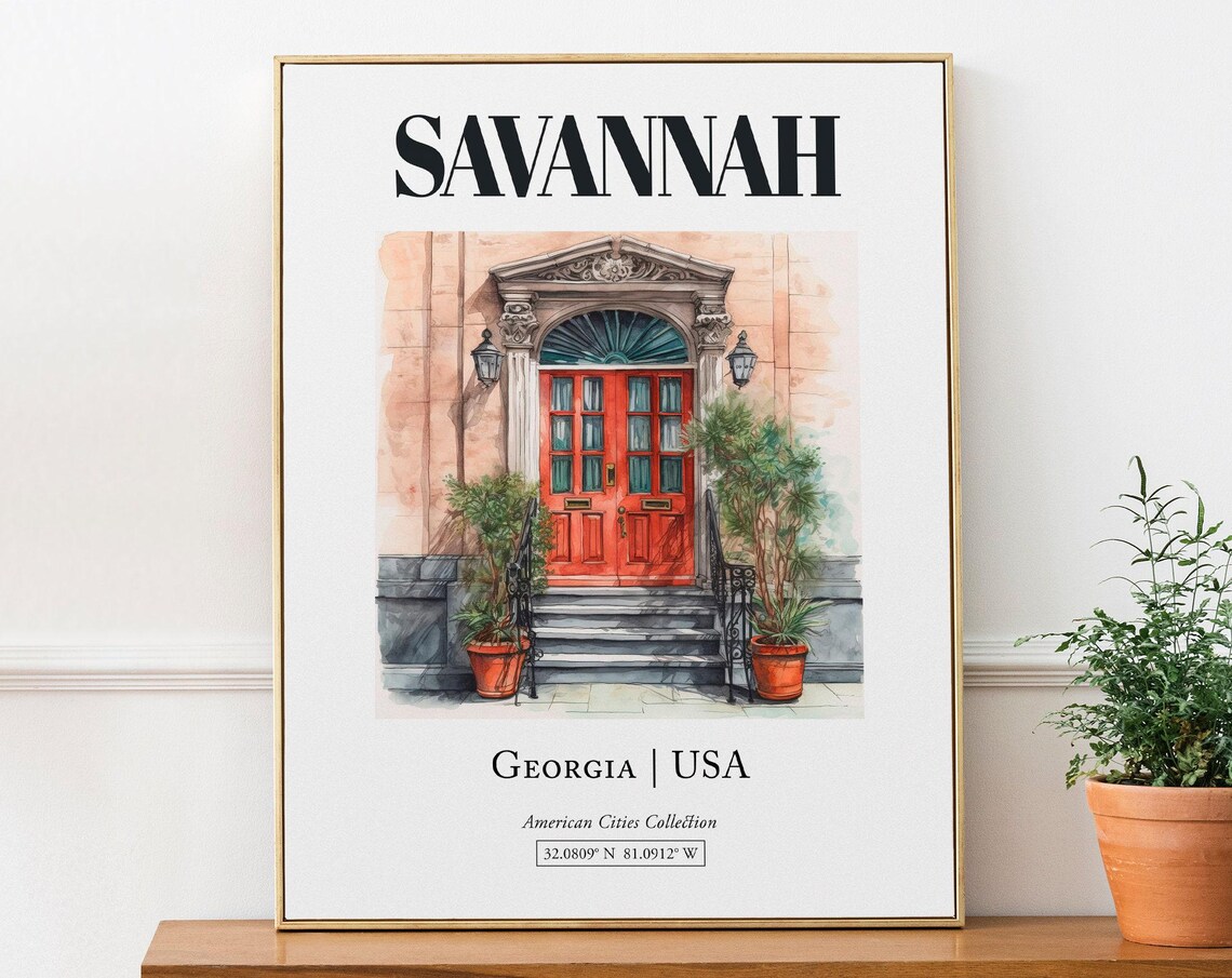 Savannah Georgia USA Minimalist Watercolor Door Art Print