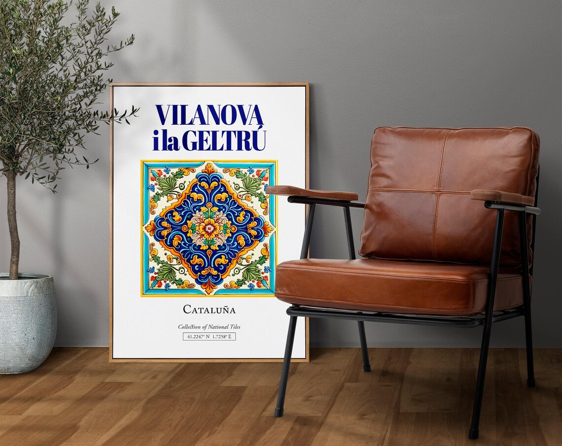 Vilanova I La Geltr Catalua Spain Folk Tile Travel Poster