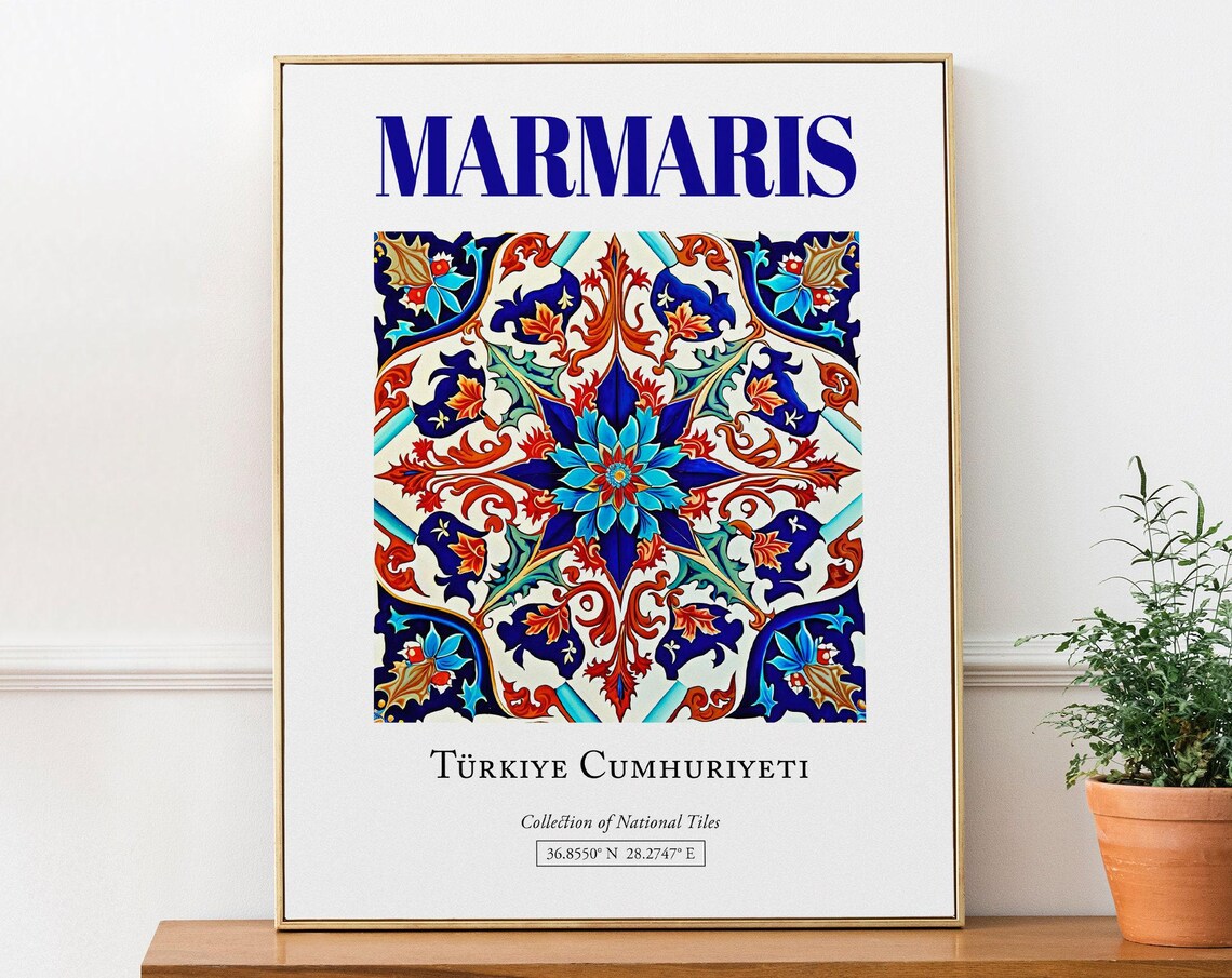Marmaris Turkey Folk Tile Art Print, Izmir Decor