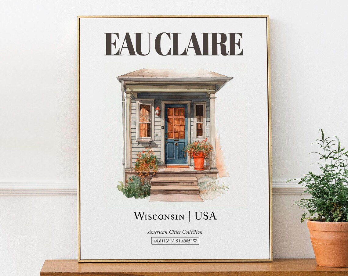 Eau Claire Wisconsin USA Minimalist Watercolor Art Print