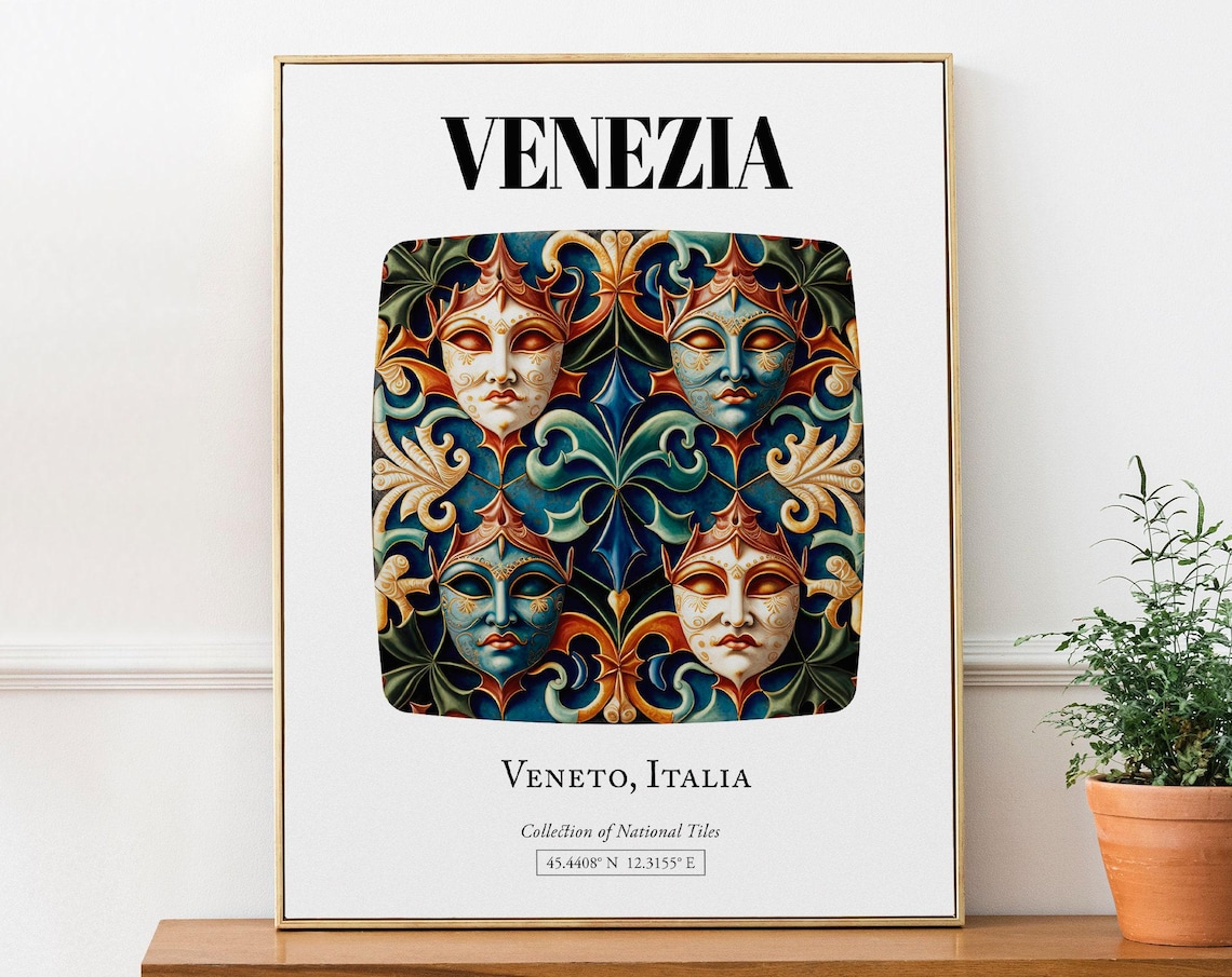 Venezia Veneto Italy Traditional Masks Travel Poster