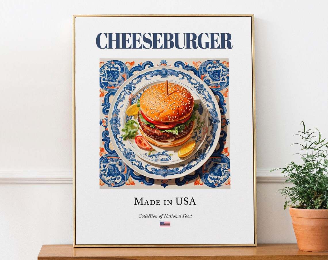 Cheeseburger On Maiolica Tile Plate Art Print
