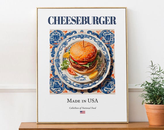 Cheeseburger On Maiolica Tile Plate Art Print