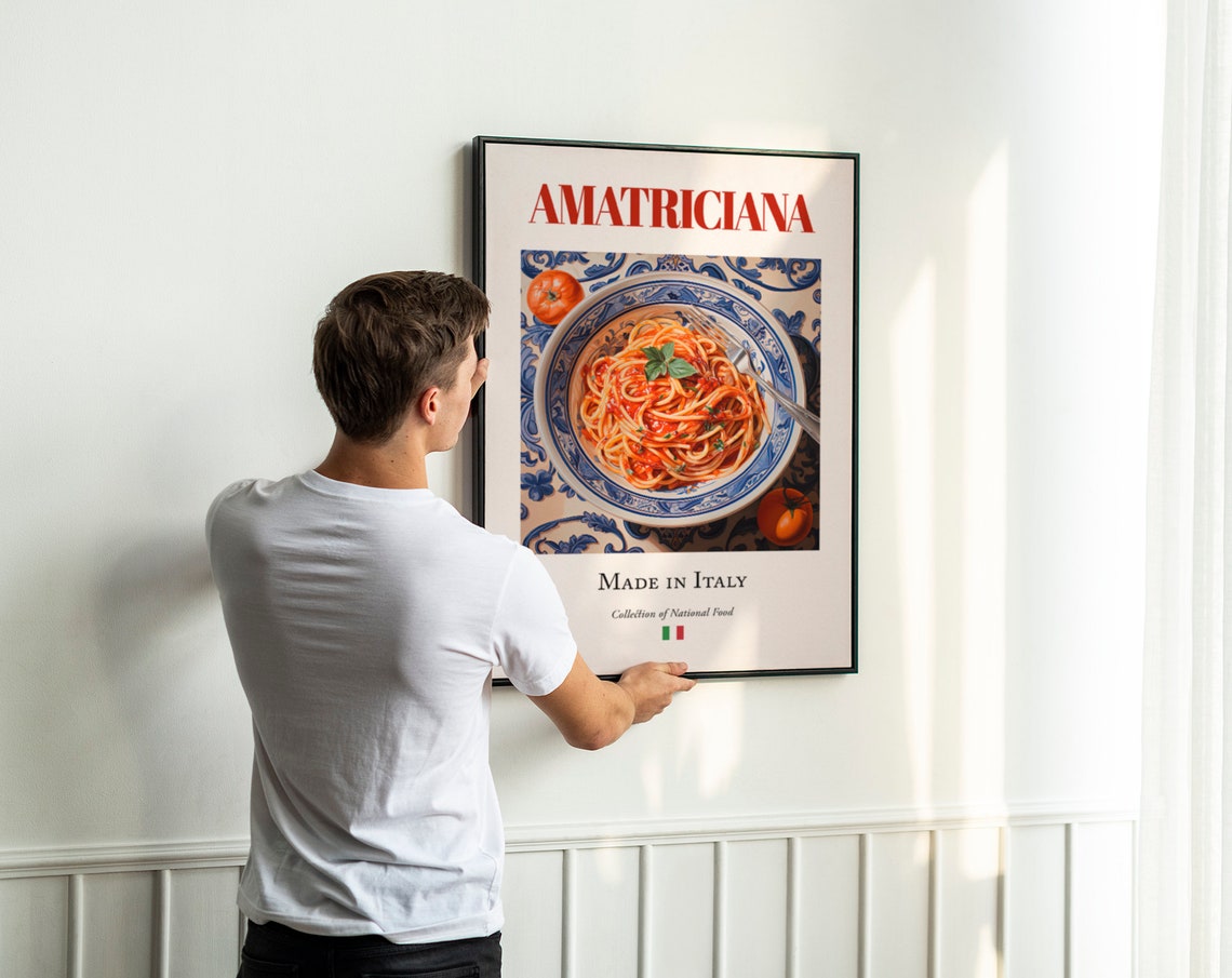 Amatriciana On Maiolica Tile Plate, Italian Food Art Print - Image 3