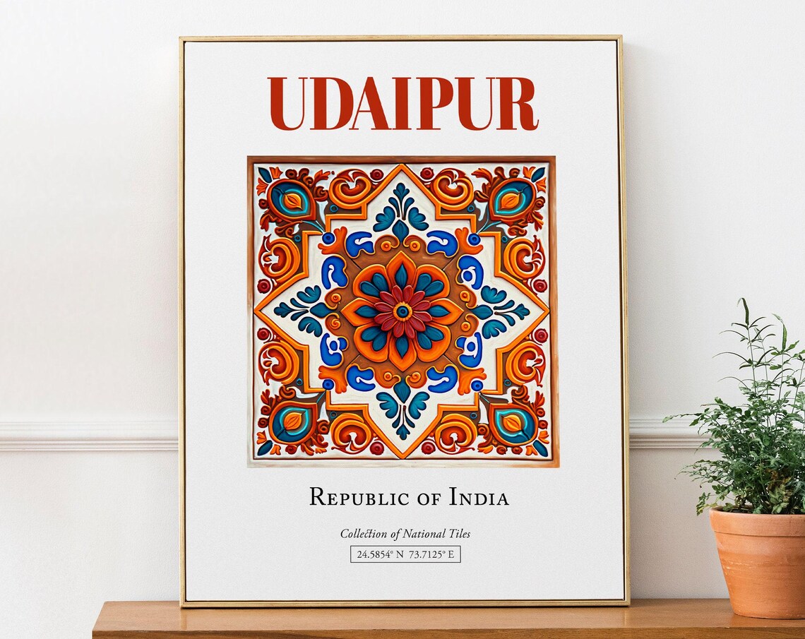 Udaipur India Folk Traditional Tile Travel Poster