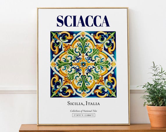 Sciacca Sicilia Folk Maiolica Tile Travel Poster