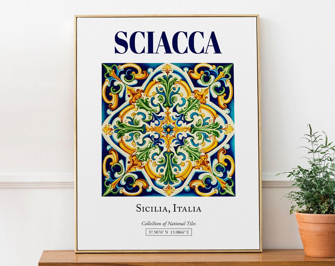Sciacca Sicilia Folk Maiolica Tile Travel Poster