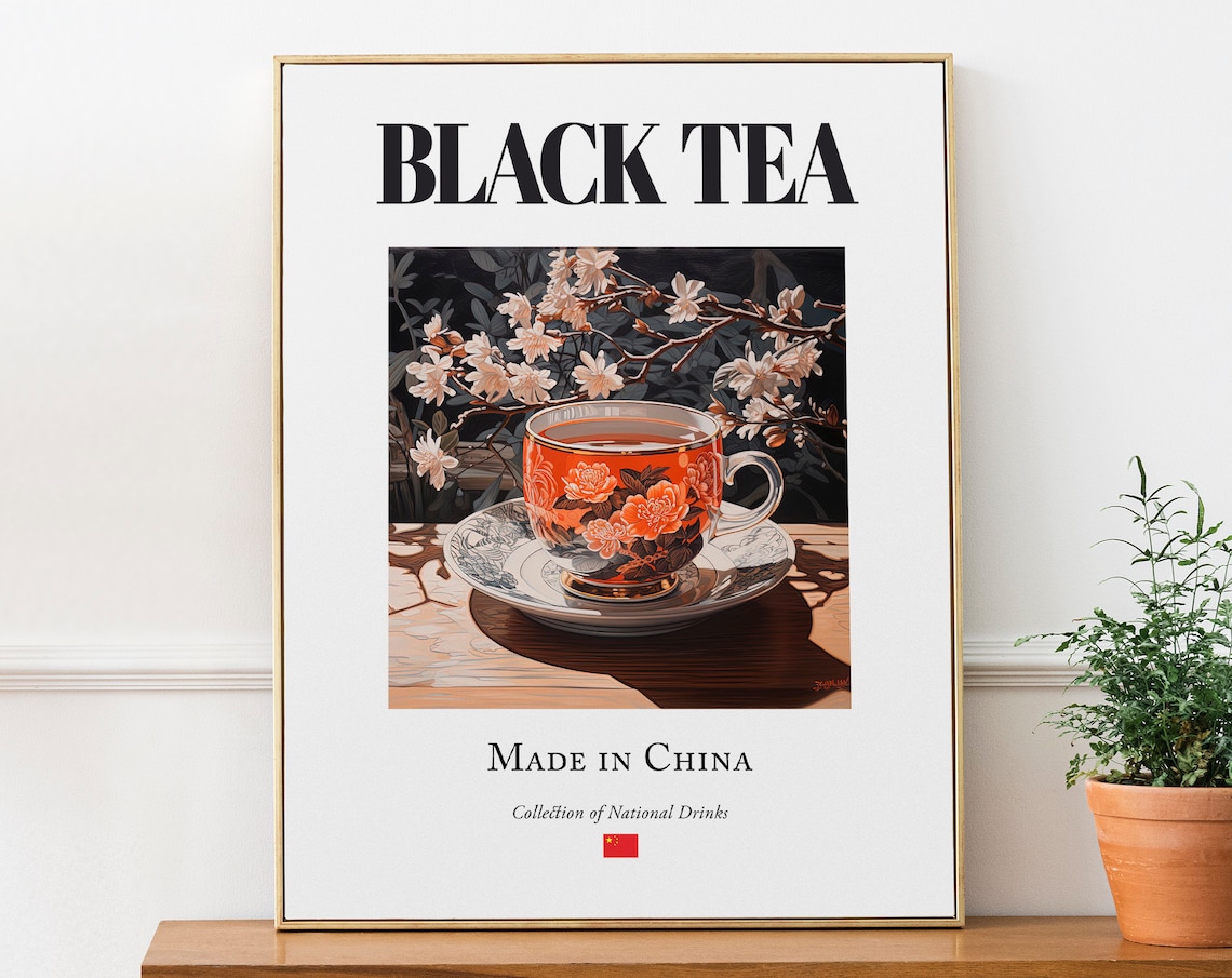 Black Tea on Maiolica Tile, Traditional Chinese Poster Print