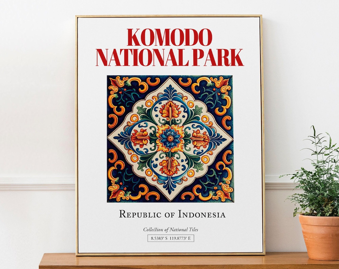 Komodo National Park Indonesia Folk Tile Art Print