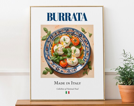 Burrata on Maiolica Tile Plate, Italian Food Poster
