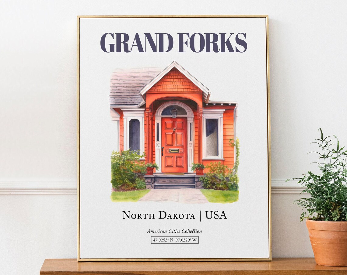 Grand Forks North Dakota Minimalist Watercolor Art Print