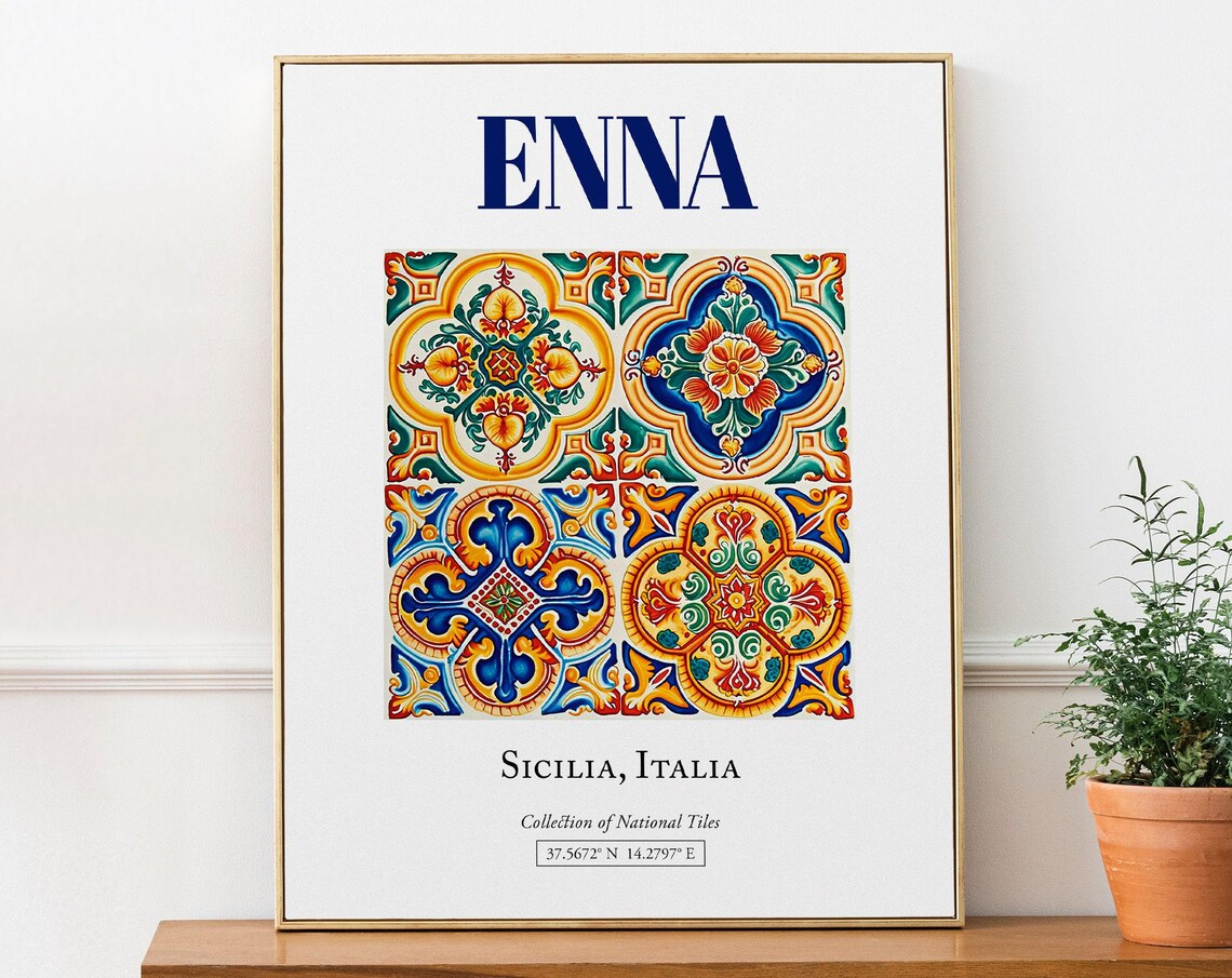 Enna Sicilia Italy Folk Maiolica Tile Travel Poster