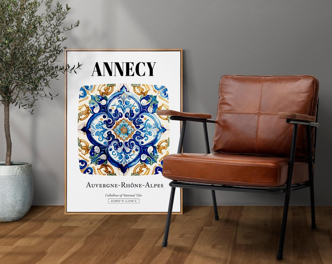 Annecy France Folk Tile Pattern Travel Poster