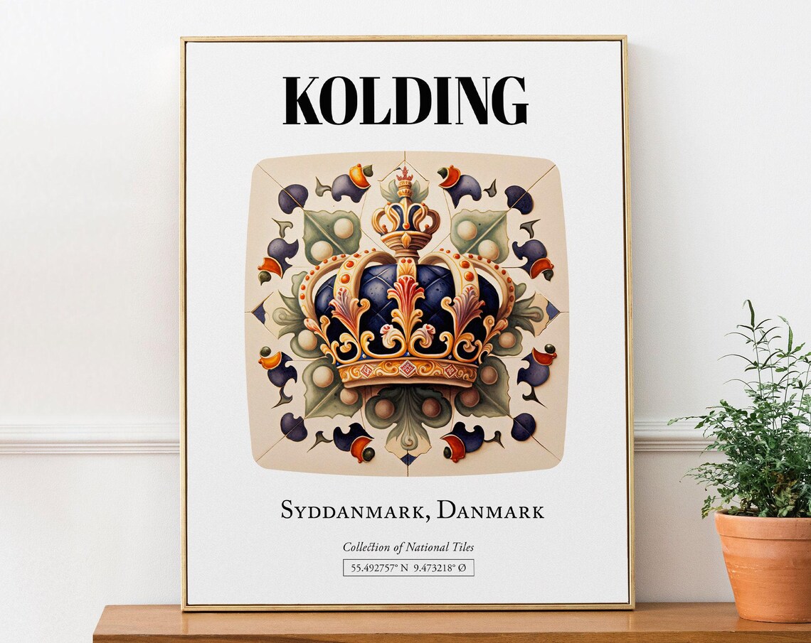 Kolding Syddanmark Denmark Heraldic Crown Pattern Travel Poster