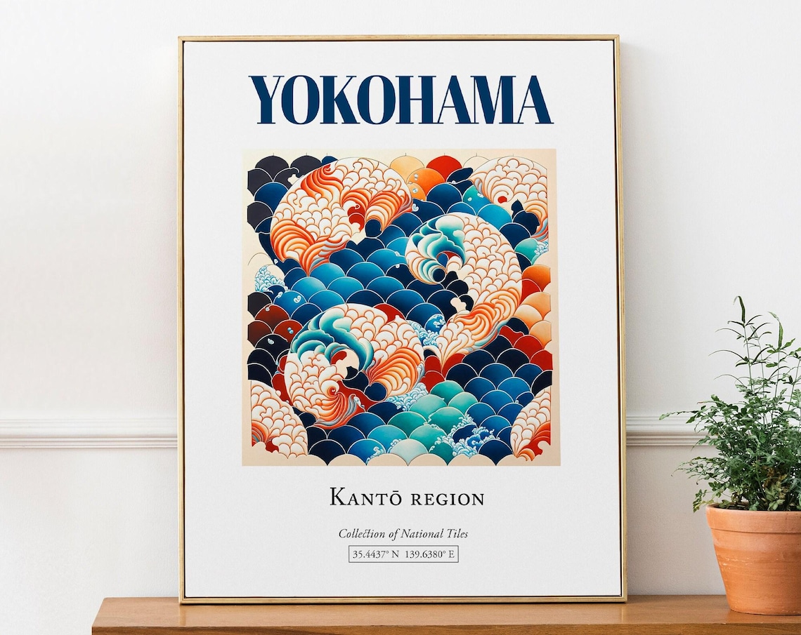 Yokohama Japan Minimalist Traditional Tile Art Print