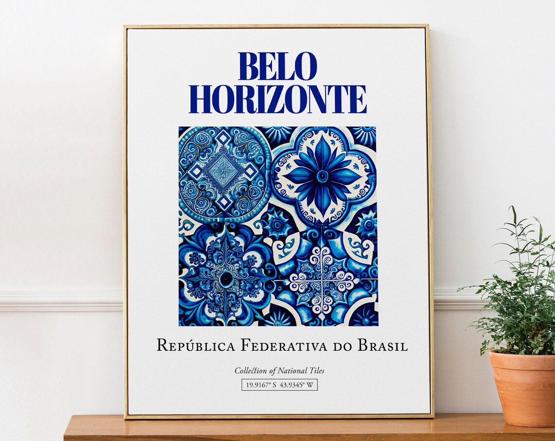Belo Horizonte Brasil Folk Azulejo Tile Art Print