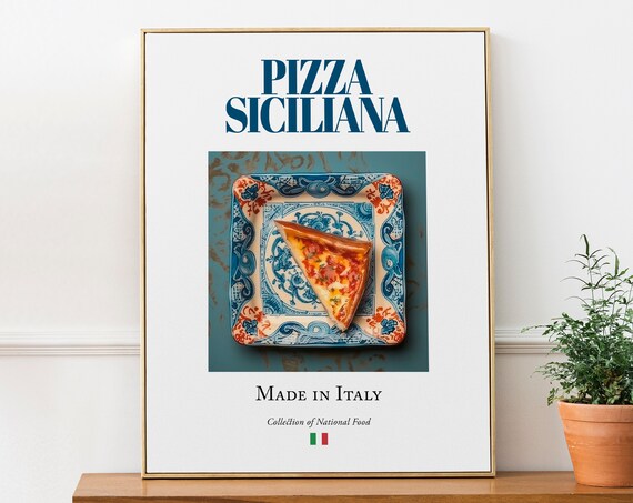 Pizza Siciliana on Maiolica Tile Plate, Art Print