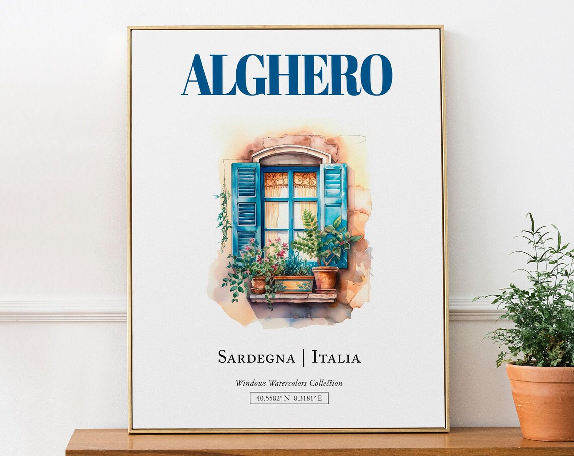 Alghero Sardegna Italia Travel Poster, Watercolor