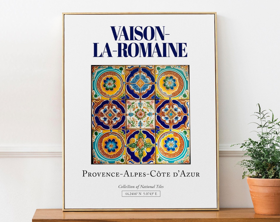 Vaison-la-Romaine France Folk Tile Travel Poster