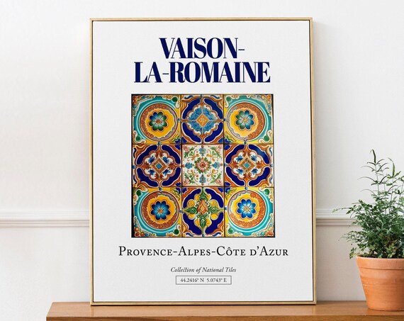 Vaison-la-Romaine France Folk Tile Travel Poster