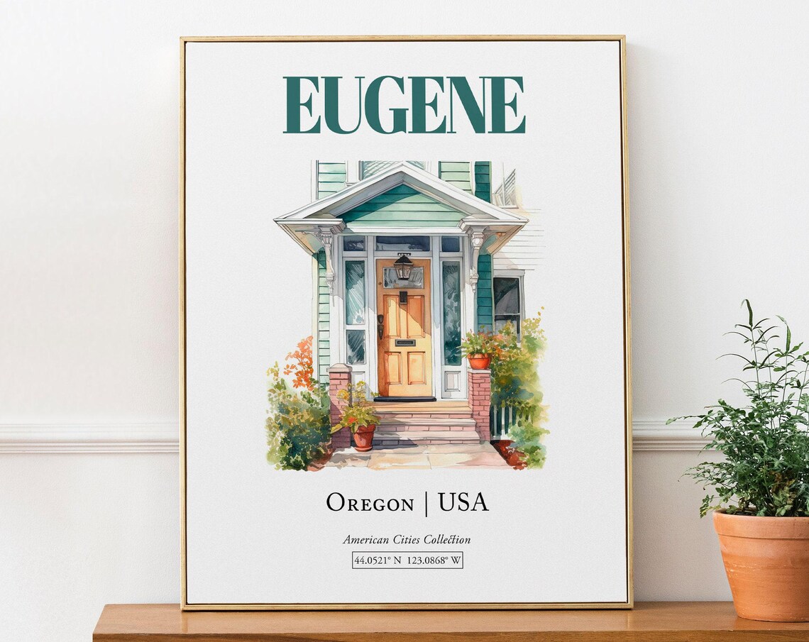 Eugene Oregon USA Minimalist Watercolor Art Print