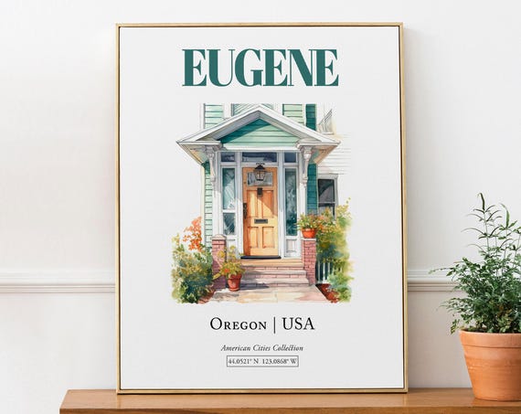 Eugene Oregon USA Minimalist Watercolor Art Print