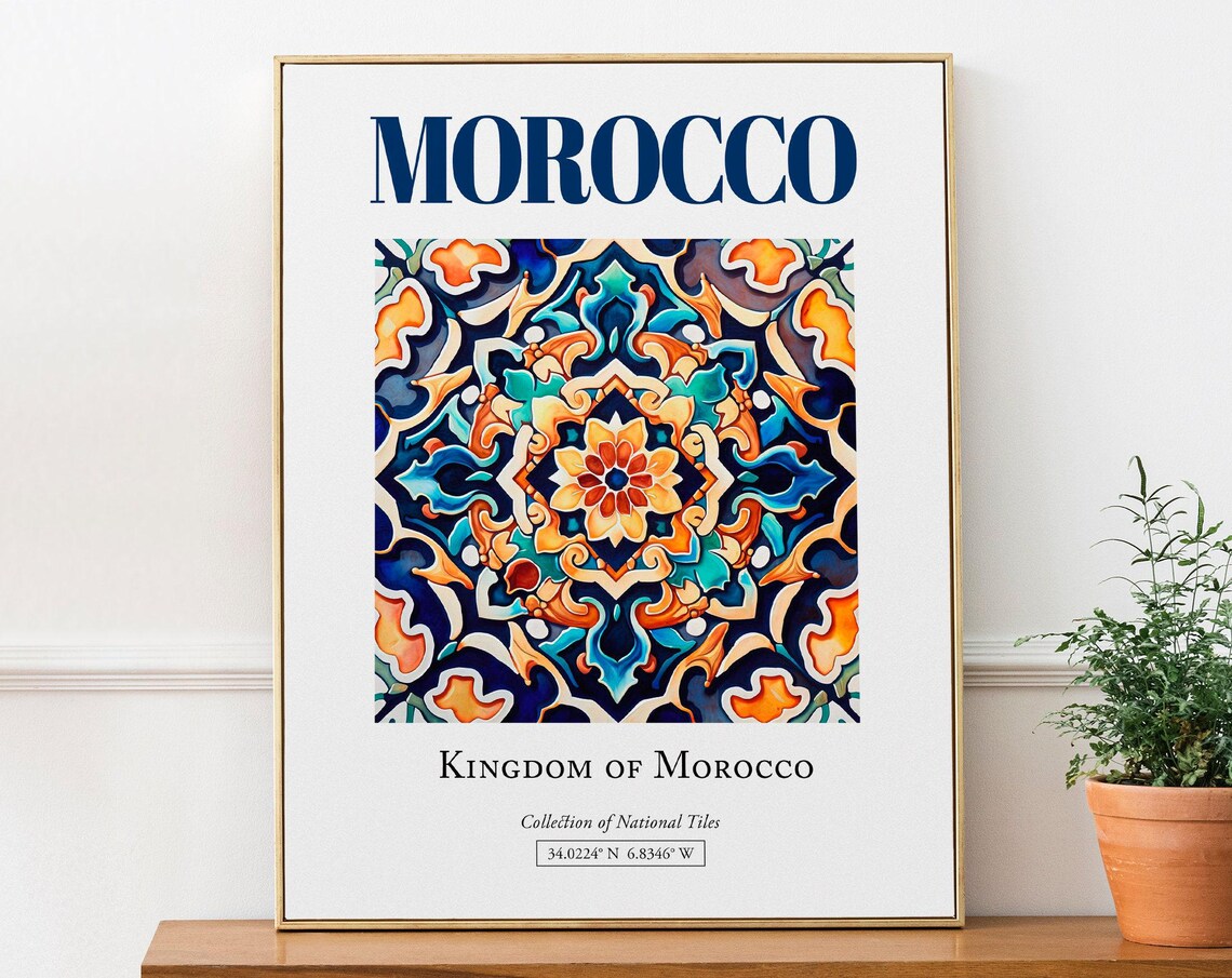 Morocco Folk Traditional Tile Art Print, Bedroom Decor