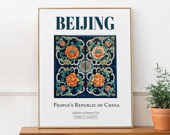 Beijing China Minimalist Tile Travel Poster