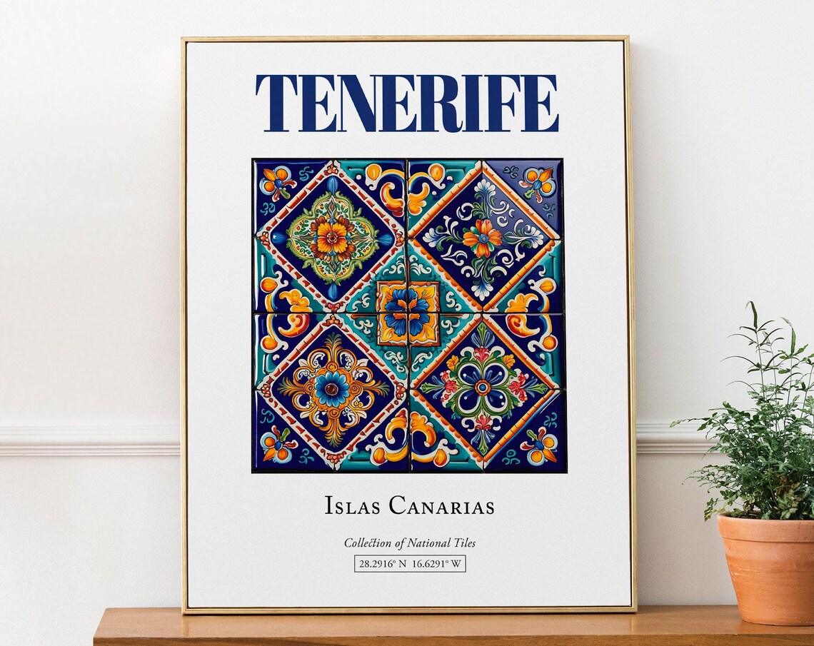Tenerife Islas Canarias Spain Folk Tile Travel Poster
